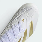 Details the premium texturing wrapping the front toe cap control zone and the precision lacing configuration eyelets.