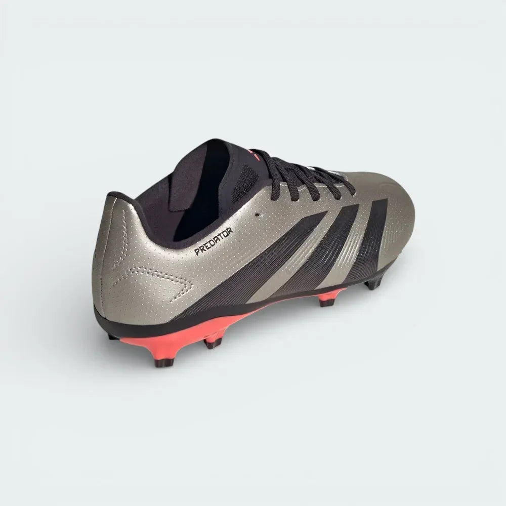 Rear view focusing on the Turbo pink heel counter and the Aurora Black Predator branding, illustrating the structured support for the ankle.