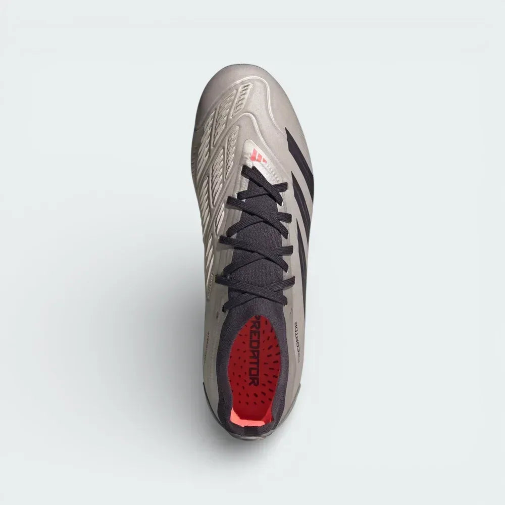 Top-down view of the Predator Pro boots, highlighting the HybridTouch 2.0 upper texture and the grippy Strikeskin fins across the forefoot.