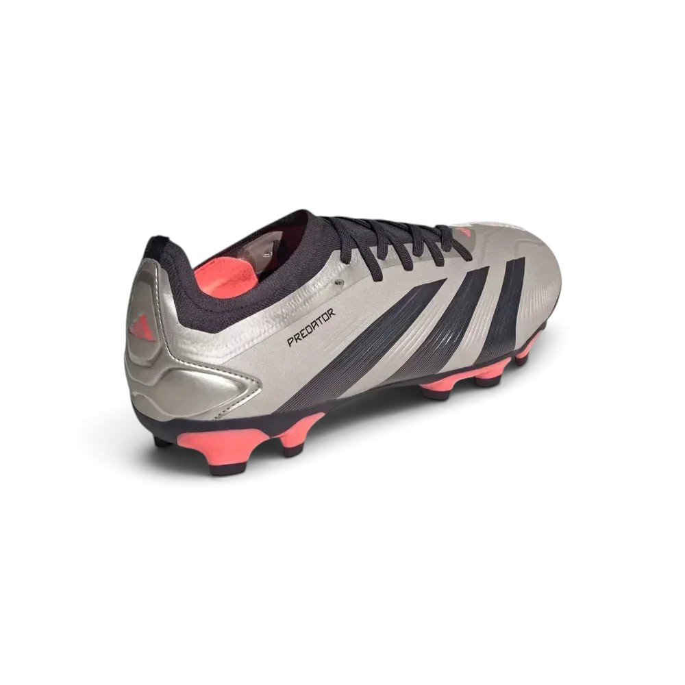 Rear view focusing on the Turbo pink heel structure and the Primeknit collar, illustrating the supportive fit and Predator branding.