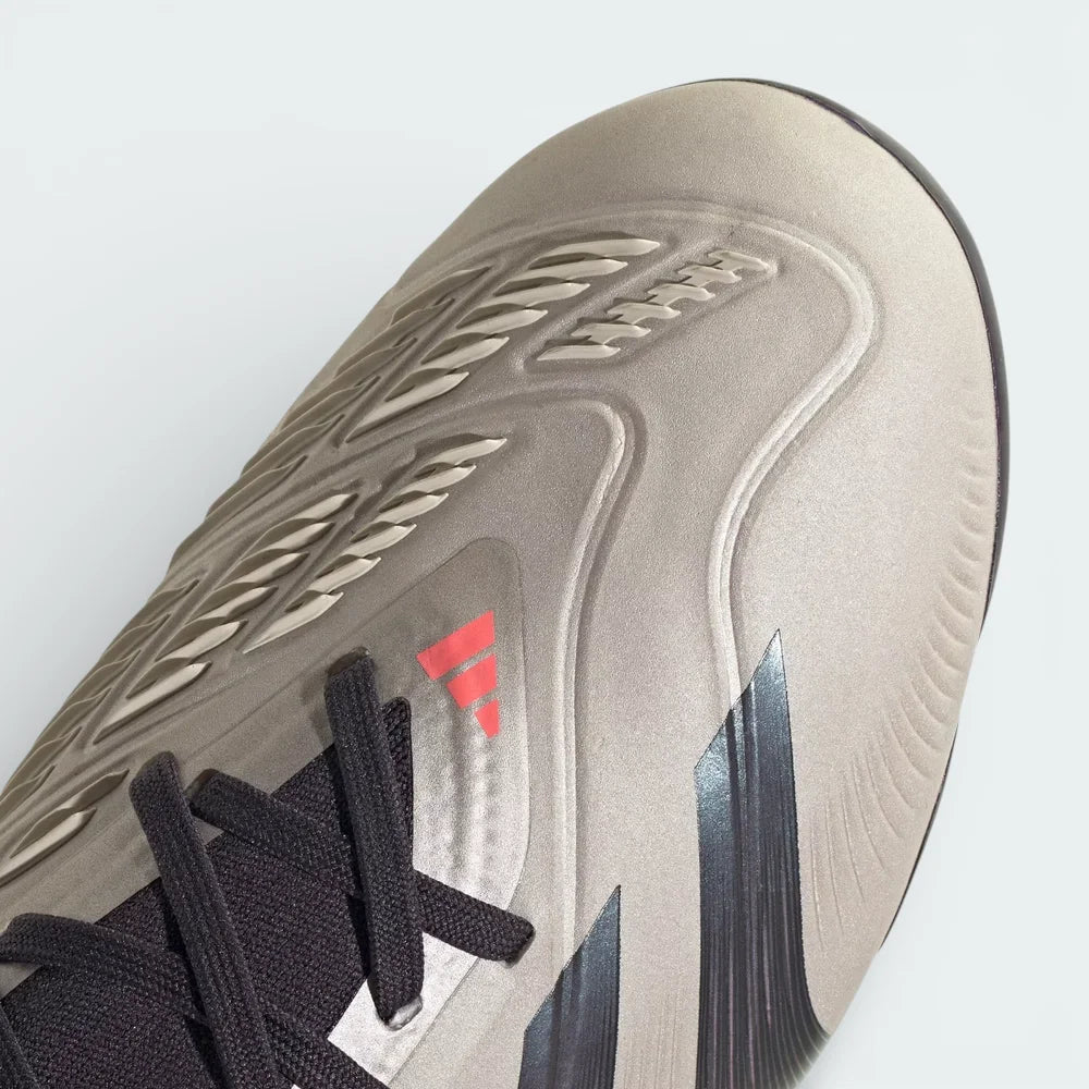 Close-up of the front, showing the detailed rubber Strikeskin elements and the precision lacing system for a secure lockdown.