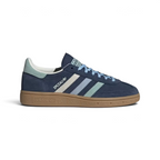 Side Profile Image: The Night Indigo Spezial, highlighting the Hazy Green Three-Stripes and the classic low-profile gum rubber sole.