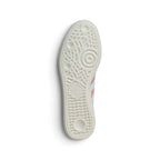 Top-Down View of Pair/Item: Overhead view looking down at the laced pink shoes, displaying the pale blue flat laces, tongue label with embossed adidas Trefoil branding, and the printed graphic insole.   