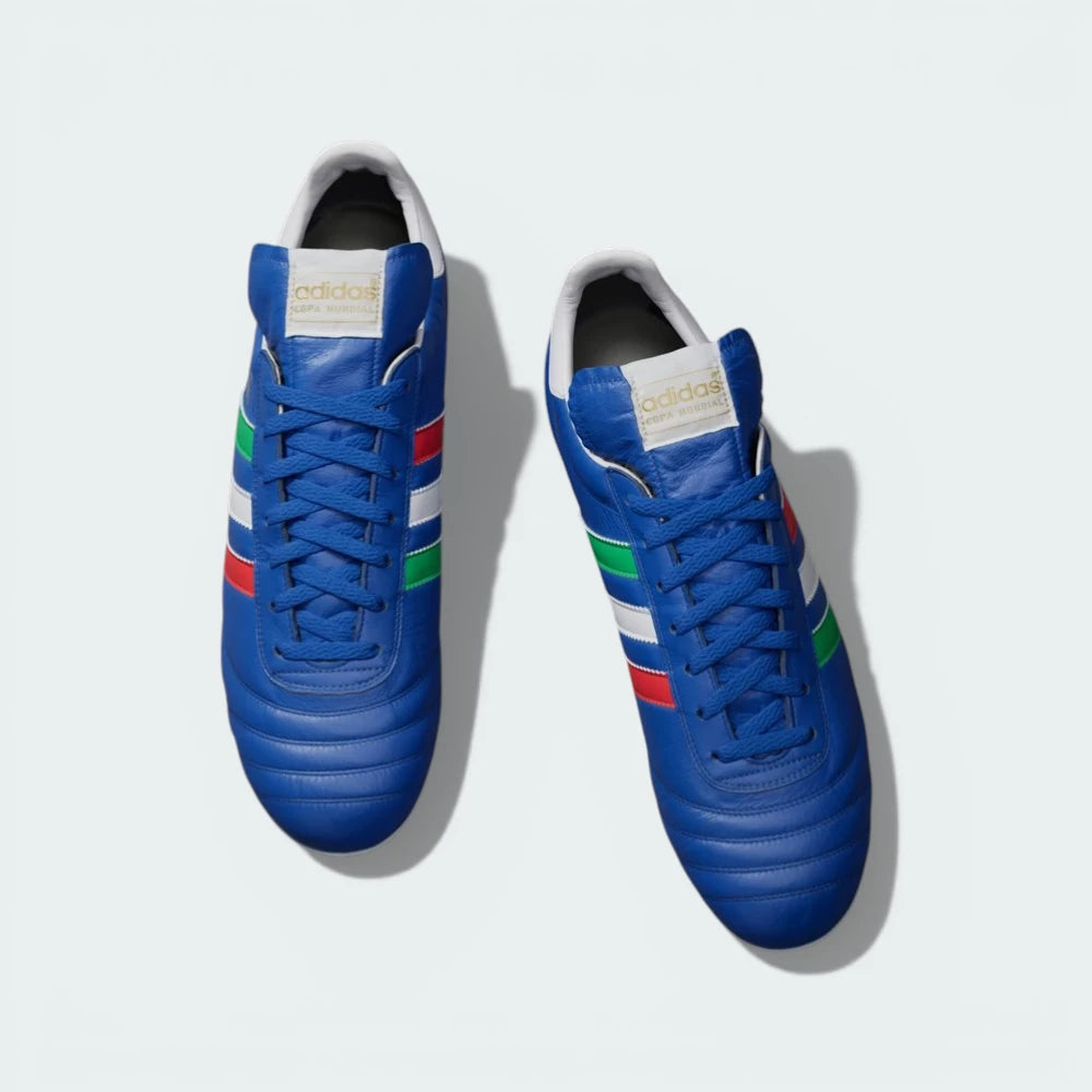 Top-down view of the Italy edition boots, highlighting the classic central lacing system and the luxurious leather texture.