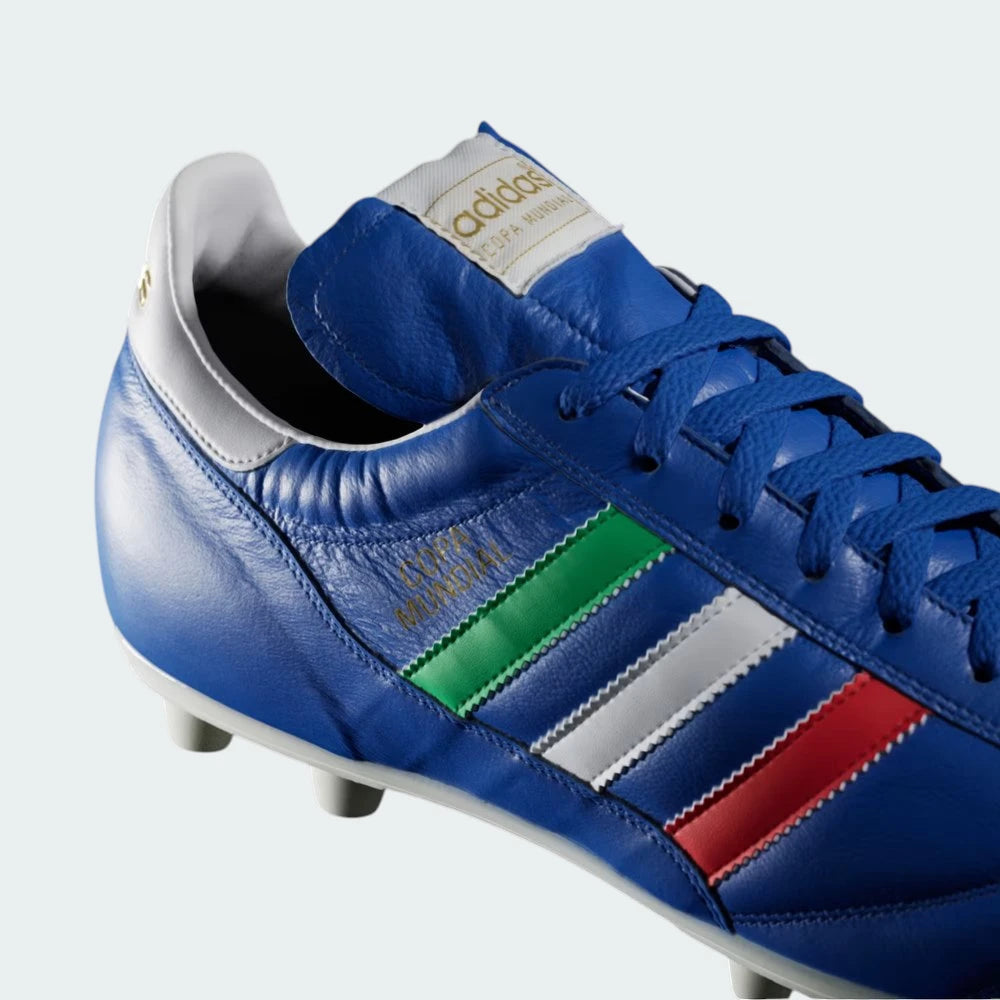 Close-up of the forefoot, highlighting the precision stitching of the premium leather and the high-quality BLUE cotton laces.