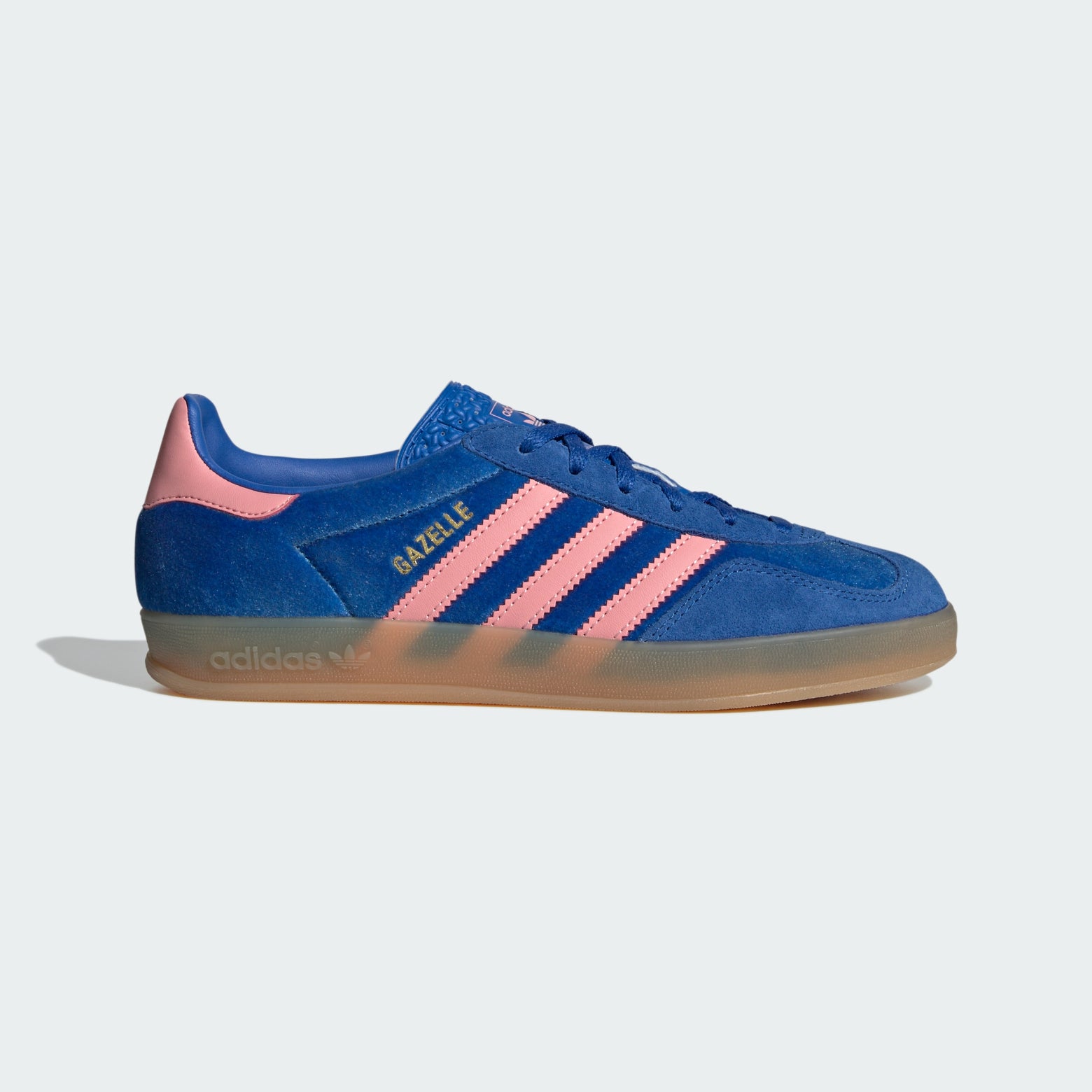 Side Profile Image: The luxe velvet Gazelle Indoor, highlighting the shimmering texture of the upper and the translucent gum rubber sole.