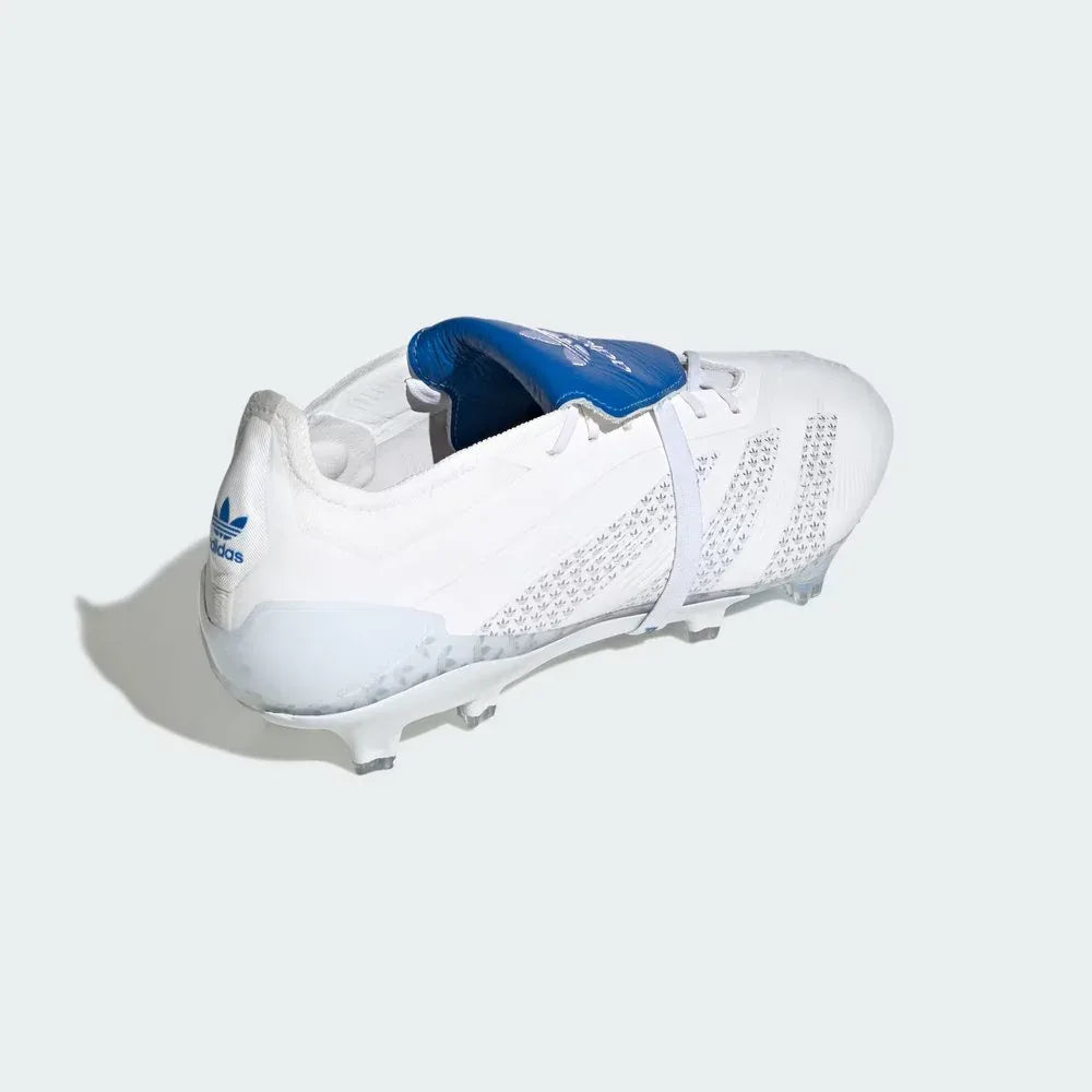 Rear view focusing on the structured heel support and the clean transition from the white upper to the blue outsole.