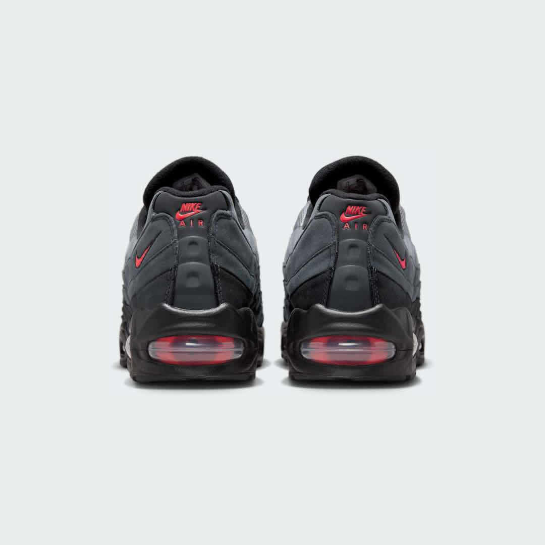 Rear view of the Nike Air Max 95 OG Men's running shoes, focusing on the prominent heel counter and Nike Air branding.