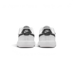 Rear view of the Nike Air Force 1 Low EasyOn Kids' white trainers, focusing on the heel panel and Nike Air branding.