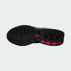 View of the outsole of the Nike Air Max DN Men's dark navy running shoes, showing the durable rubber tread pattern and the unique design of the visible Dynamic Air pods.