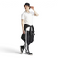 Adidas Adibreak Button Track Pants in black with a subtle animal print, front view showing the elastic drawcord waist and the full line of snap buttons down the side.