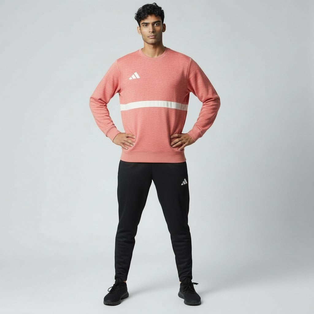 Adidas Handball Goalkeeper Long Sleeve Jersey Men's in pink and white, front view showing the long sleeves, crew neck collar, and Adidas logo on the chest.