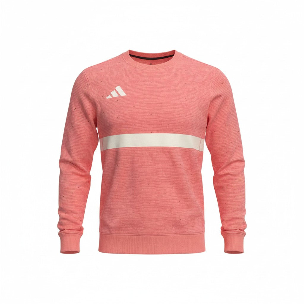 Pink Adidas sweatshirt with a white stripe on a white background