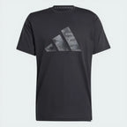 Top-down view of the tee laid flat, highlighting the large 3-Bar Logo on the chest with its detailed camouflage infill.
