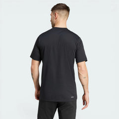 Rear view of the t-shirt, showing the solid black back and the reinforced stitching across the shoulders.