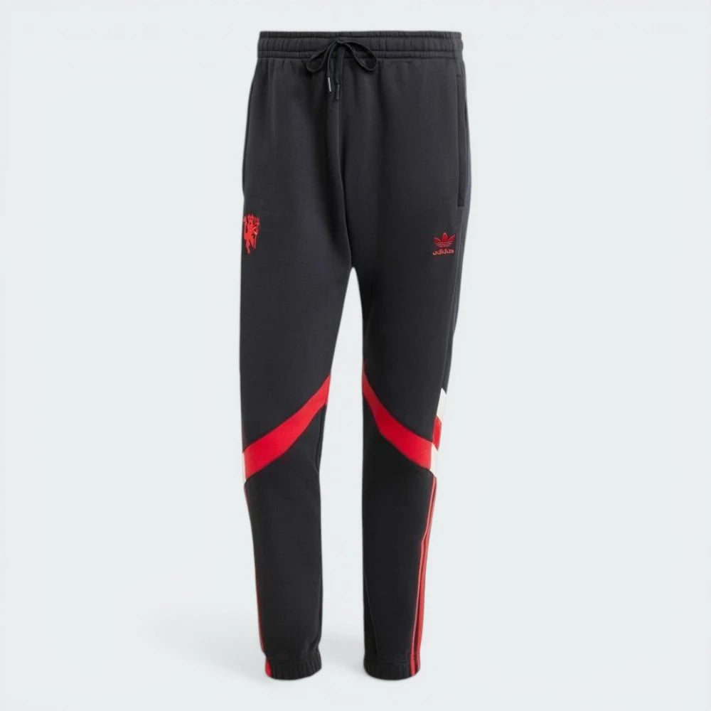 Looking down at the elasticated waistband and the contrasting red drawcord.