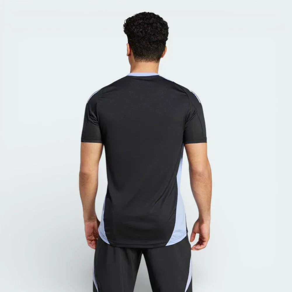 Rear view of the t-shirt, highlighting the clean, unbranded back panel and the precision stitching at the hem.