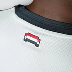 Detailed zoom of the rear crew neck and Manchester United branding