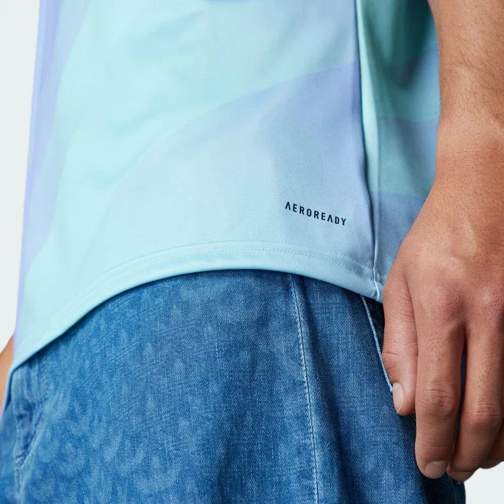 View of the interior AEROREADY branding and the heat-applied neck label for maximum comfort during wear.