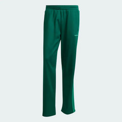 Top-down view of the joggers laid flat, showcasing the elasticated drawcord waist and the deep green colorway.