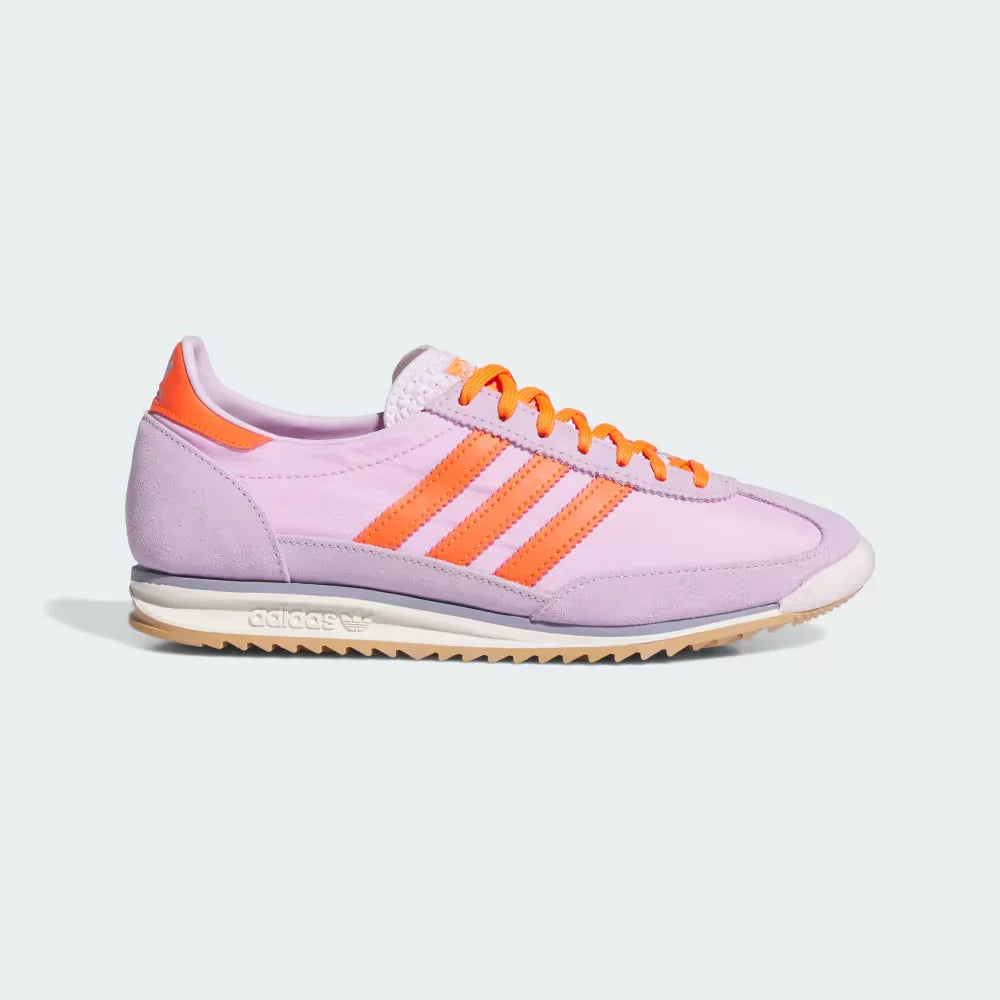 Side Profile Image: The Ice Lavender SL 72 OG, highlighting the slim profile and the vibrant Impact Orange Three-Stripes.