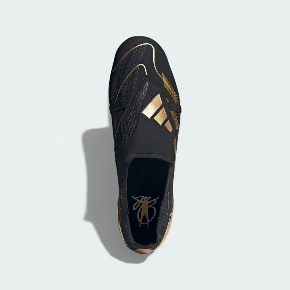 Top-down view of the Bellingham signature boots, highlighting the Strikeskin fins on the forefoot and the gold "JB" logo on the tongue.