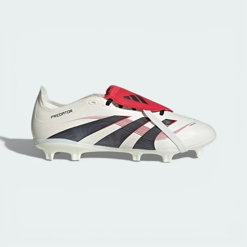 Side profile of the Core Black and Gold Bellingham Predator Elite, showing the metallic gold Three Stripes and the sleek aerodynamic silhouette. Main image