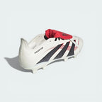 Rear view focusing on the external heel support and the gold detailing that runs toward the Primeknit collar.