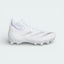 Side profile of the Cloud White adidas Adizero Impact Speed Juice, showing the Silver Metallic stripes and the low-profile aerodynamic design.