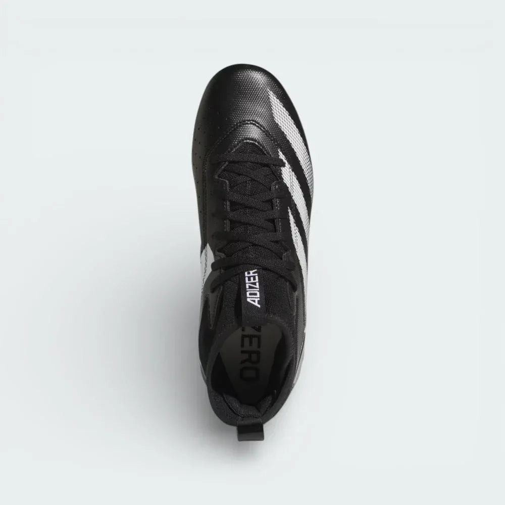 Top-down view of the black football cleats, highlighting the textured Sprintskin upper and the secure black lacing system.