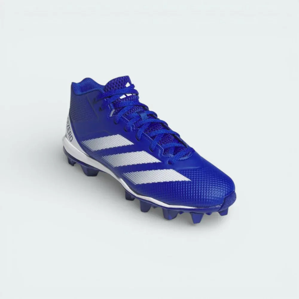 Angled shot of Adizero Impact.2 cleats side, showcasing the bold colour contrast and high-performance design.