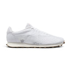 Side profile of the Nike LD-1000 Flyknit Men's Shoe in White and Sail showing Flyknit upper, synthetic leather overlays, sail midsole, and brown waffle outsole.