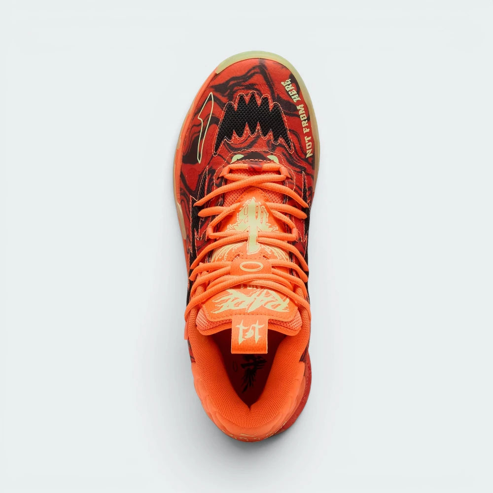 Focuses on the locked-in lacing system and the professional winged Melo logo on the tongue.