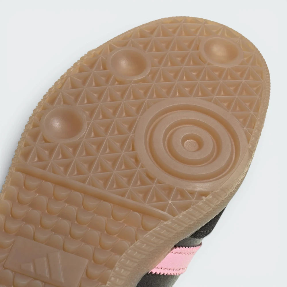 Close-up of a shoe sole with a textured pattern on a light gray background