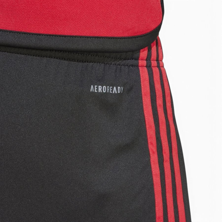 Detailed close-up angle focusing on the interior elastic waistband construction and the silver heat-transferred AEROREADY logo on the hip.