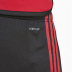 Detailed close-up angle focusing on the interior elastic waistband construction and the silver heat-transferred AEROREADY logo on the hip.