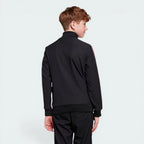 Rear view of the track top, showing the clean black finish and the structured stitching across the back and shoulders.