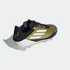 Rear view of the Adidas Messi F50 League FG/MG Juniors' boots, focusing on the heel counter and Messi branding.