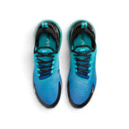 Overhead view of both sneakers showing the breathable mesh forefeet, central lacing systems, and branded tongue labels.