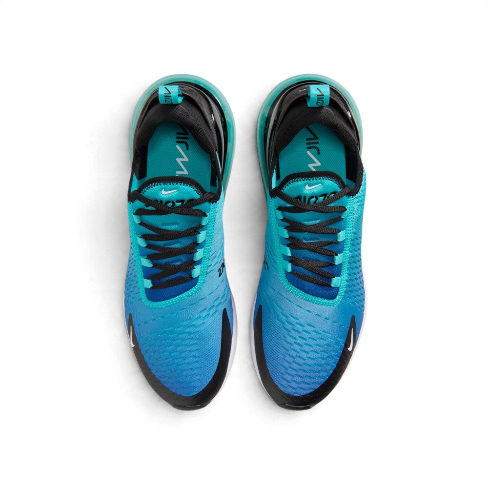 Overhead view of both sneakers showing the breathable mesh forefeet, central lacing systems, and branded tongue labels.