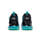 Rear view of the sneakers emphasizing the heel pull loops, "AIR" branding, and the translucent teal Max Air cushioning bubbles.