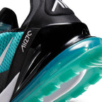 Macro view of the lateral heel transition, highlighting the glossy black heel counter, "AIR270" text, and the voluminous Dusty Cactus Max Air unit.