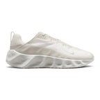 Highlights the lateral profile featuring an oversized stacked ReactX foam midsole, sleek Phantom upper with wrap-around mudguard overlays, tonal Swoosh, and subtle Light Bone accents.