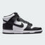 Highlights the high-velocity sweep of the black leather Nike Swoosh, showing the crisp white leather quarter panel, the dark leather overlays, the padded high-top collar, and the clean white midsole wall.