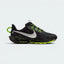 Highlights the high-velocity sweep of the contrasting neon Volt Ice Swoosh, showing the professional, multi-textured knit pattern of the black upper, the reinforced sidewall overlays, and the chunky Phantom foam midsole running down to the rugged black lugs.