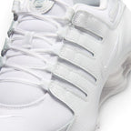 Focusing on the White Synthetic Leather Forefoot, Precision Micro-Perforations, Webbed Ghillie Loops, and Flat White Laces, demonstrating the panel construction, scuff defence boundaries, and refined finish as the stylish final detail.