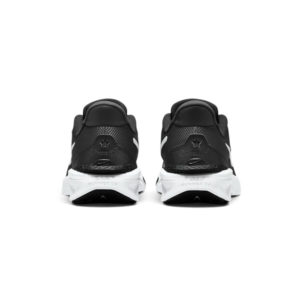 Showing the structured rear heel counter, detailing the textured hands-free kick-off lip, flexible step-in collar, subtle Nike branding, and sculpted foam heel bevel.