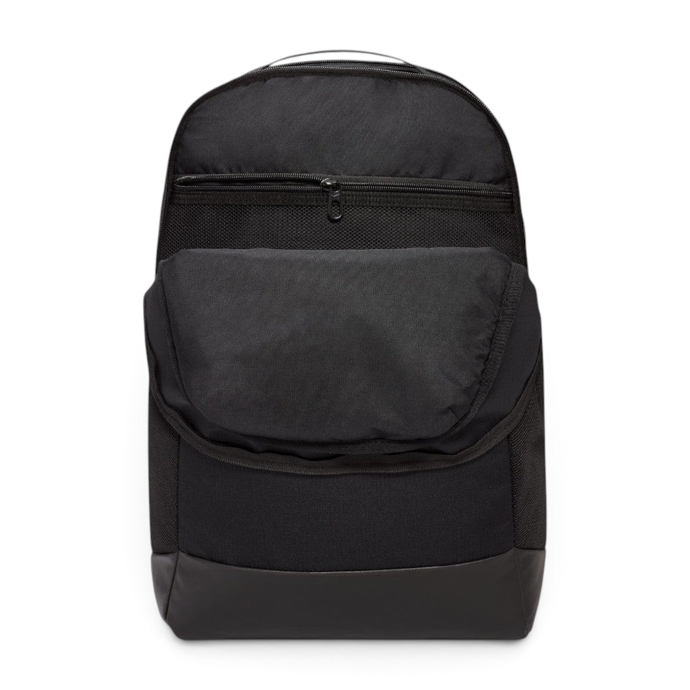 Trade Sports Nike Brasilia 9.5 black polyester training backpack with front zip pocket and durable base