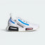 Highlights the high-velocity translucent side panel layout, the white text graphics, and the signature white midsole plugs.