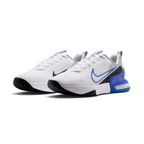 Angled view of two Nike Air Max Alpha Training Shoes Men's in white and black, side by side, showcasing their robust design and stable platform.